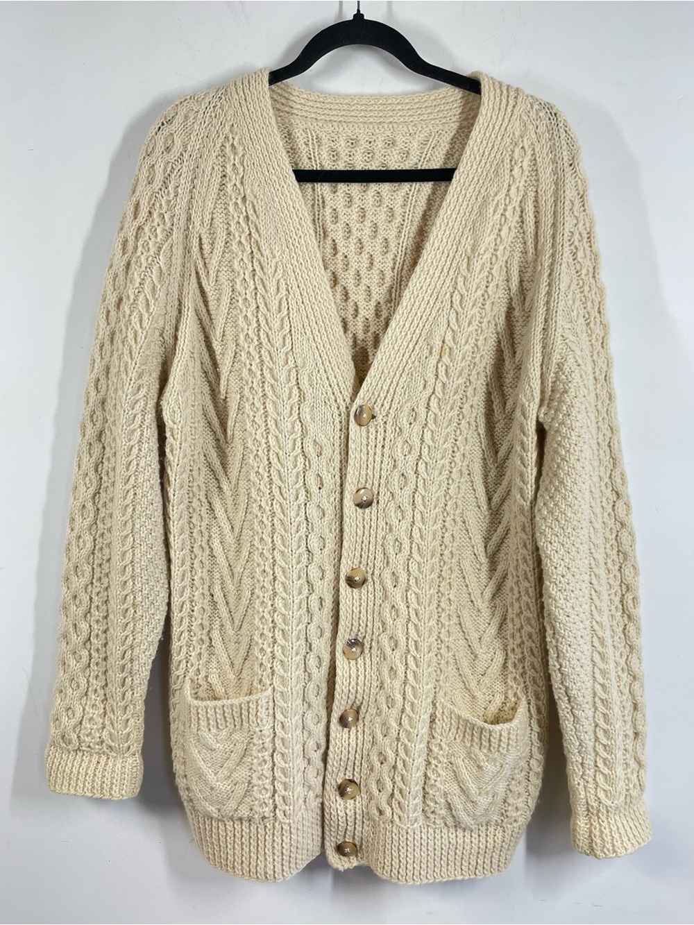 Vintage Aran Cable Knit Cardigan Cream Oversized Fisherman Coastal Grandmacore